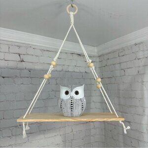 Lot of 2 Macrame Hanging Shelves Natural Wood Boho Floating Wall Decor‎